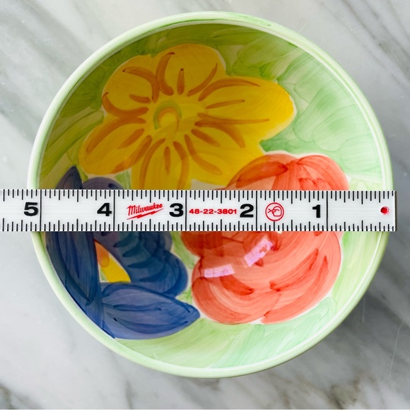 Bob Mackie•(4) Ceramic Soup/Cereal Bowls•HAND-PAINTED•Green Stripes and Flowers - Picture 12 of 14